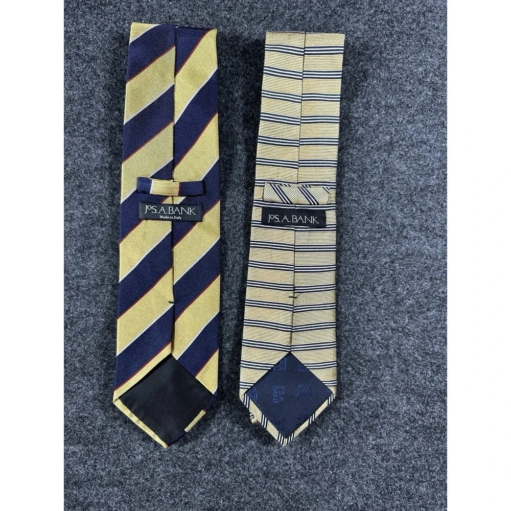 Set‎ Of 2 Jos.A.Bank Collection Navy Gold Stripe Silk Necktie Pre-owned 4